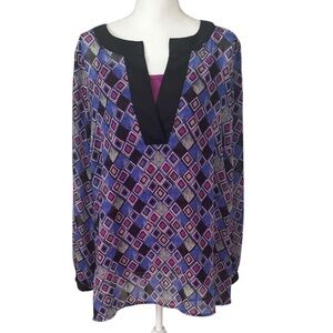 Lane Bryant 2 Pc Set Geometric Print Semi Sheer Blouse & Cotton Cami 👀 Sz 2x